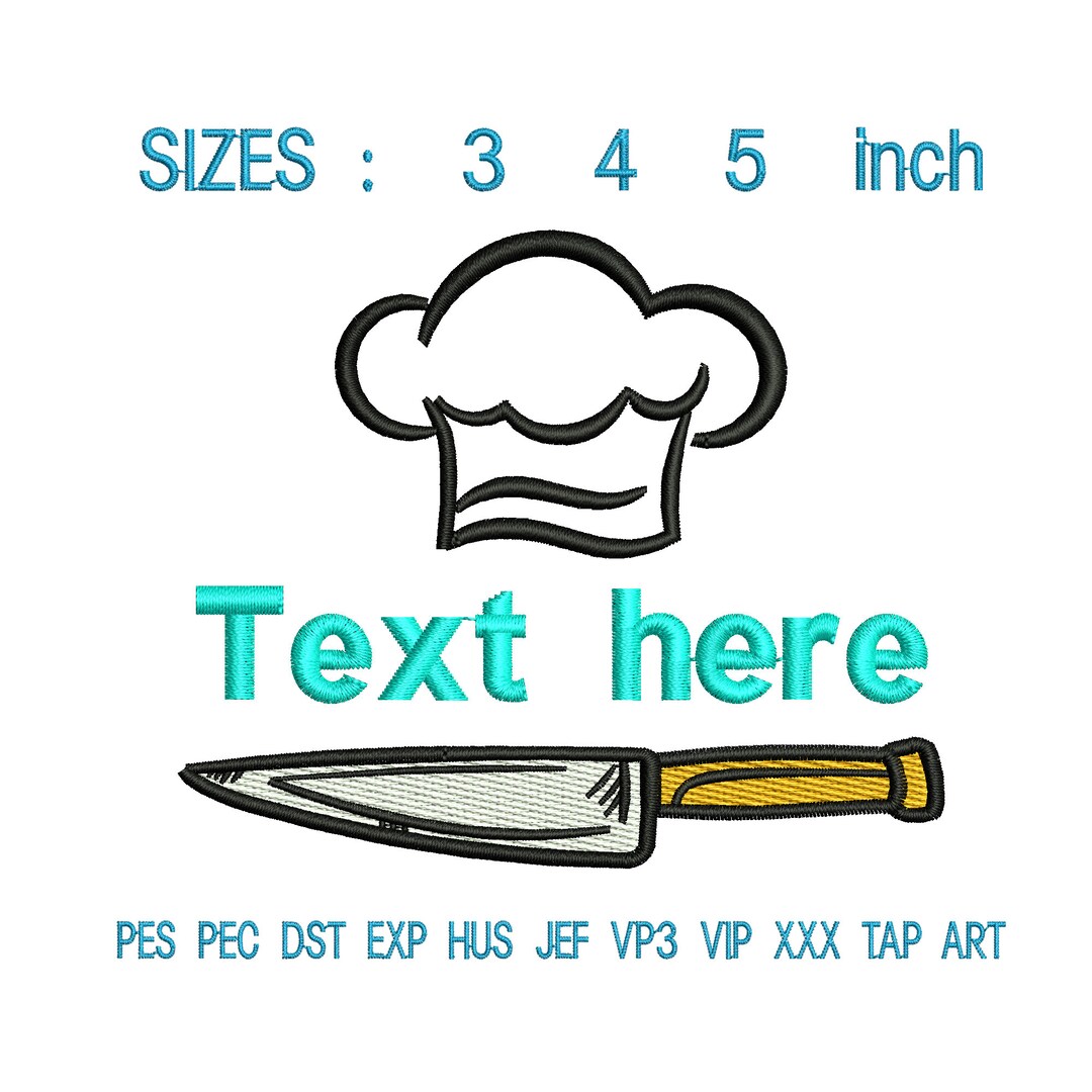Kitchen Chef Hat Embroidery Design, Kitchen Knife Embroidery Machine