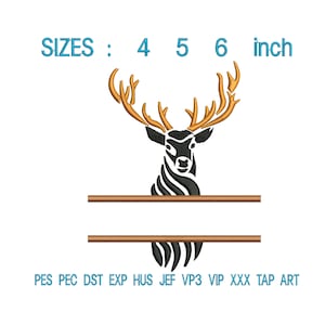 Deer embroidery design, split deer embroidery design, embroidery deer, Monogram embroidery designs, deer head digitized, deer monogram L225