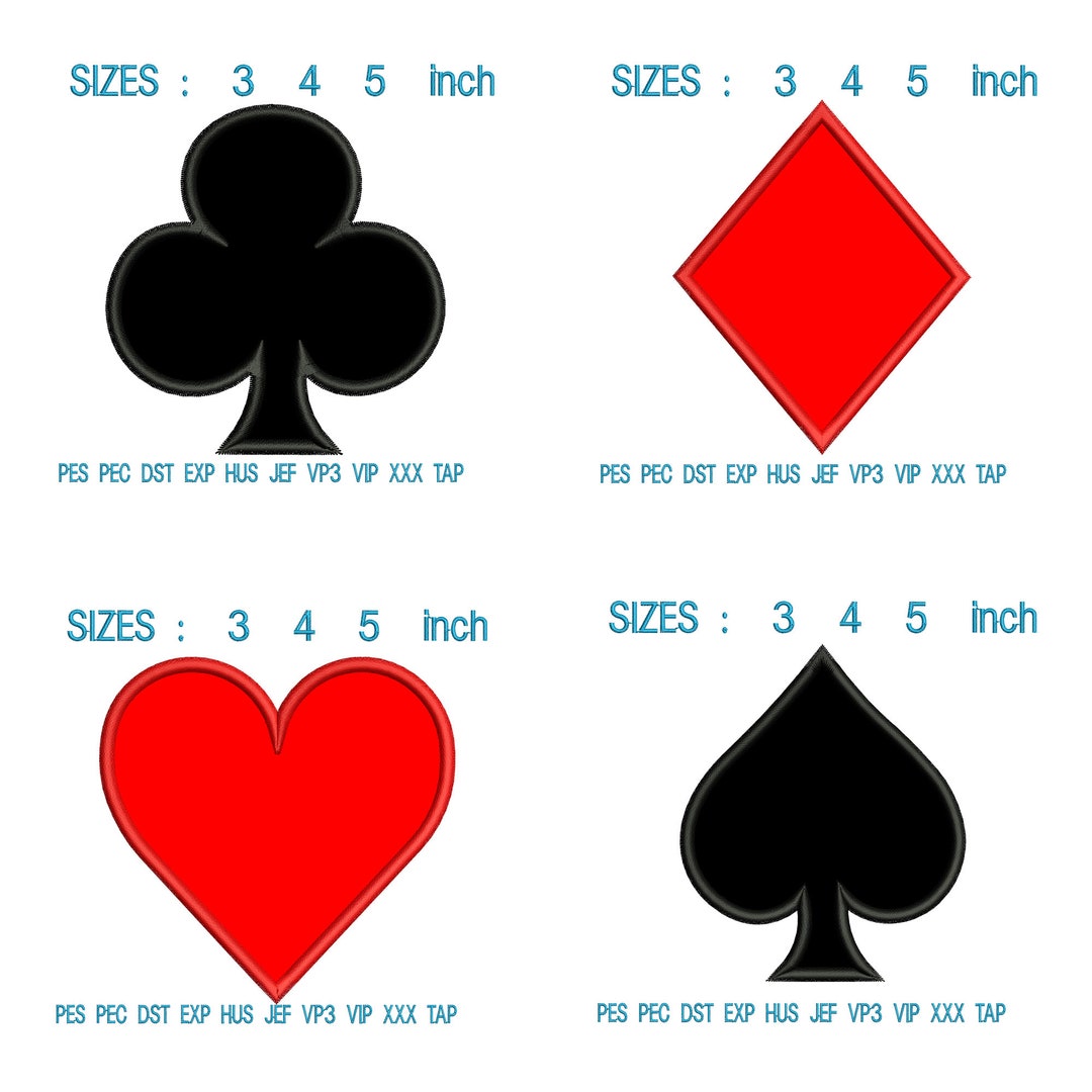 Card Game Symbols Applique Embroidery Design, Clove Embroidery Machine