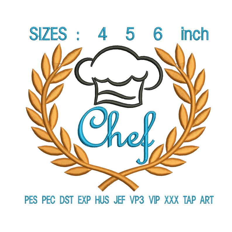 Chef Hat Laurel Embroidery Design Chef Hat Embroidery Etsy