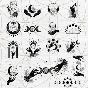 Crystals, Witchy Hands, Mystical Moon Svg, Celestial Svg, Mystical Moon Clipart, Witchy SVG, Svg files for Cricut silhouette studio
