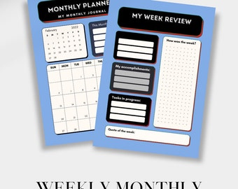 Afdrukbare maandplanner, sjabloon voor weekjournaal (digitale download)