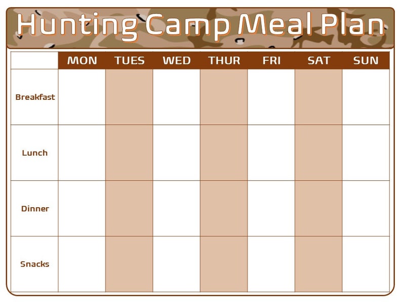 Hunting Camp / Trip Packing List and Meal Plan Printable Bundle Etsy