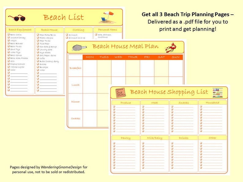 Beach Trip Packing and Shopping List Printable Bundle - Etsy