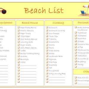 Beach Trip Packing and Shopping List Printable Bundle