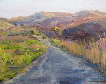 Original plein air California landscape oil painting, Sunrise Gold.  9 x 12 with quality plein air frame; ready to hang