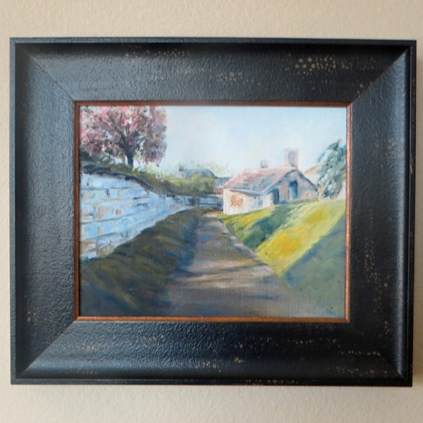 French landscape, Down to Les Andelys, giclee on canvas, 8 x 10, quality wood frame, backed, wired, and ready to hang