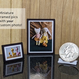 Miniature framed custom photos, 1:12 scale, customized dollhouse pictures, custom mini decor personalized printed photos