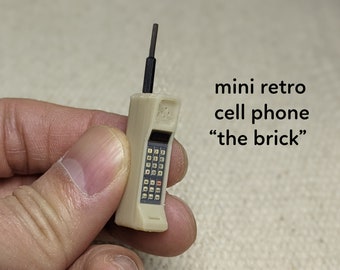 Mini brick cell phone in 1/3, 1/4, 1/6, or 1/12 scale, retro miniature, classic vintage 1980 80s cellular telephone mobile phone