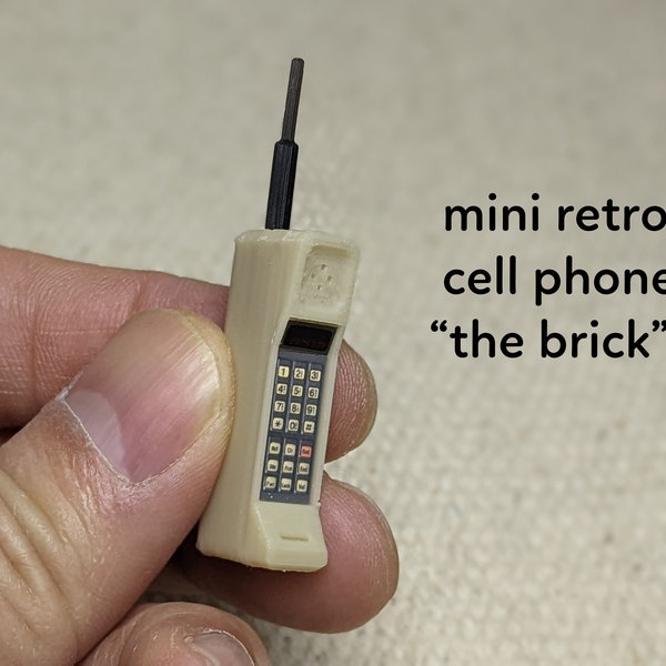 Mini brick cell phone in 1/3, 1/4, 1/6, or 1/12 scale, retro miniature, classic vintage 1980 80s cellular telephone mobile phone