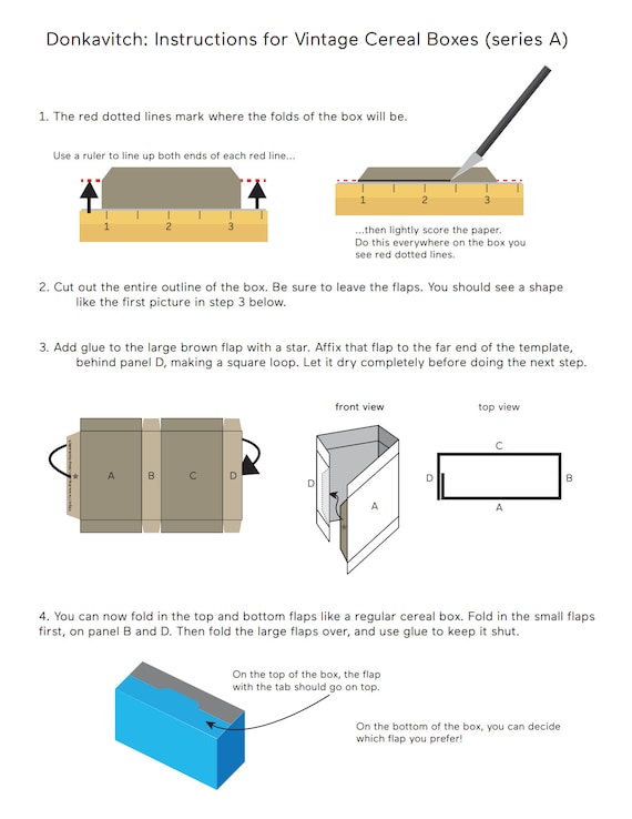 vintage ミニチュアペーパードール ボックス ヴィンテージシリアルボックス PDF 印刷可能な DIY テンプレート