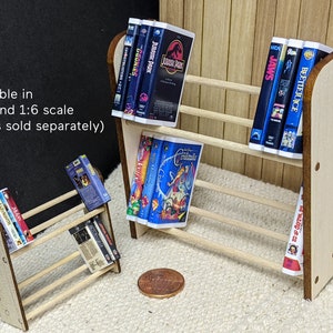 Miniature VHS shelf for 1/6 or 1:12 scale tapes