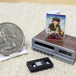 1:12 scale VCR + video set, you pick the movie! retro 80&#39;s 90&#39;s movie! dollhouse miniature tiny VHS