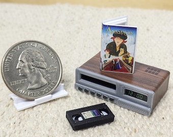 1:12 scale VCR + video set, you pick the movie! retro 80's 90's movie! dollhouse miniature tiny VHS