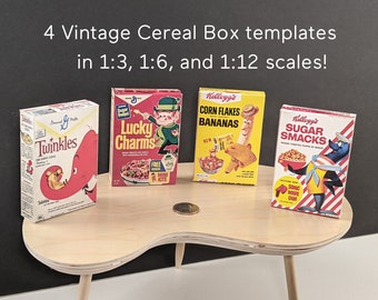 Vintage Cereal Boxes PDF printable DIY template miniatures scales 1/3, 1/6, 1/12 dollhouse