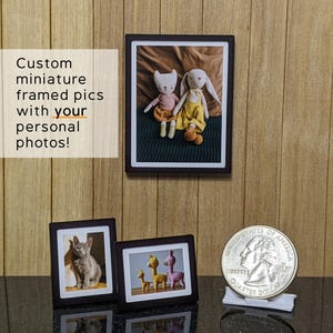 Miniature framed custom photos, 1:12 scale, customized dollhouse pictures, custom mini decor personalized printed photos
