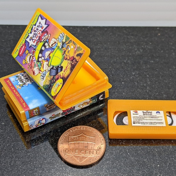 Miniature orange VHS tapes, 1/6 scale and 1/12 scale