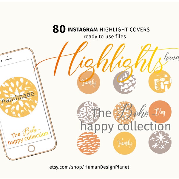 80 Instagram story Highlight icons   |  Boho  |   yellow  |  water color  |  Clipart |  Social Media  |  abstract  |  brush  |  gelb
