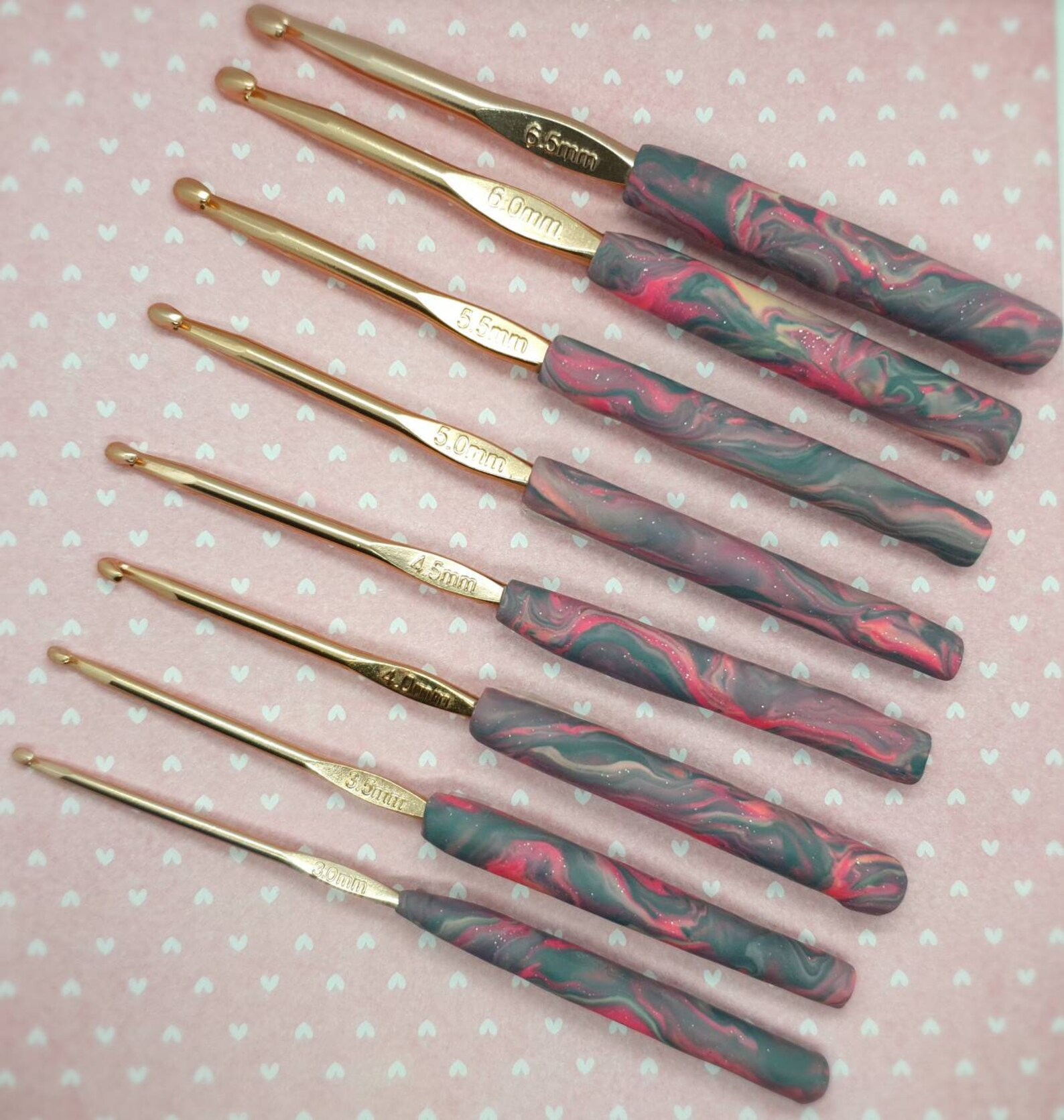 Handmade crochet hooks marbled sparkle set Etsy