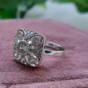 Ornate Art Deco Ring,Vintage Style Engagement Ring,Art Deco Inspired Ring,Vintage Unique Ring, 14K Gold Ring,Anniversary Gift Ring