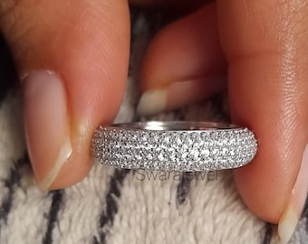 White Silver Micro Pave Moissanite Eternity Wedding Band