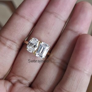 Toi Et Moi Ring,Two Diamond Daily Wear Ring,Pear and Emerald Cut Diamond Ring, Engagement Ring,Best Wedding Ring, You and Me Ring