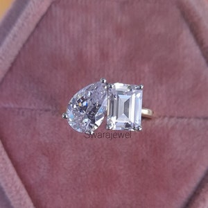Toi Et Moi Ring: Pear & Emerald Cut Cubic Zirconia, Minimalist Style