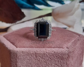 Black Moissanite Engagement Ring: Halo Wedding Ring