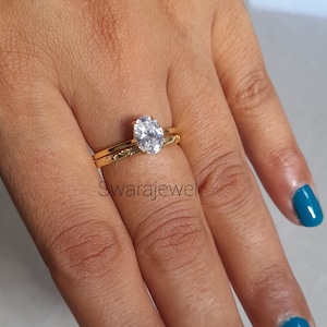 1.50ct Oval Lab Grown Diamond 14K Gold Wedding Ring Set