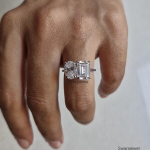Toi Et Moi Ring,Two Diamond Daily Wear Ring,Pear and Emerald Cut Diamond Ring, Engagement Ring,Best Wedding Ring, You and Me Ring