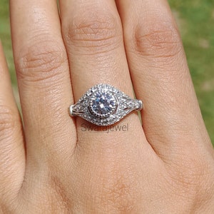 1.50 ct Brilliant Cut White Round Cut Diamond Ring,Engagement Ring,Antique Wedding Ring,Evil Eye Inspired Ring,Unique Anniversary Gift Ring
