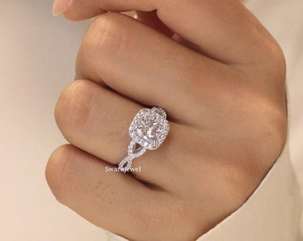 Art Deco Ring princess cut Halo Moissanite Engagement Ring 14K Solid Gold Ring Wedding Ring Bridal Ring Anniversary Ring Promise Ring