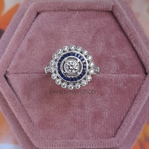 Moissanite Art Deco Ring: Flower Shaped 925 Sterling Silver Wedding Ring