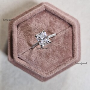 14k gold Radiant Cut Diamond Wedding Ring, Hidden Halo Engagement Ring,  Radiant Moissanite Diamond Ring, Gift For Her
