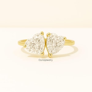 2.50ct Heart Moissanite Two Stone Ring: Toi et Moi, Minimalist Style