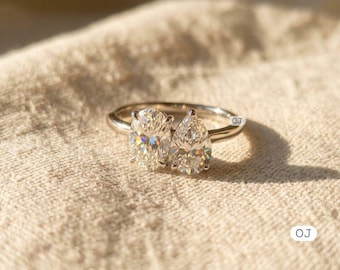 Lab Grown Diamond Toi et Moi Ring: Oval Pear 4.5ct, SGL Certified