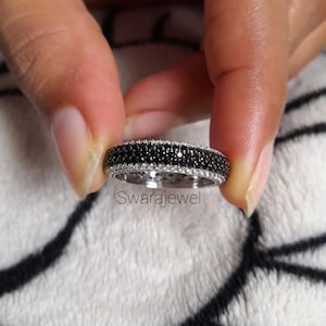 Black & White CZ Eternity Band - Sterling Silver Anniversary Ring