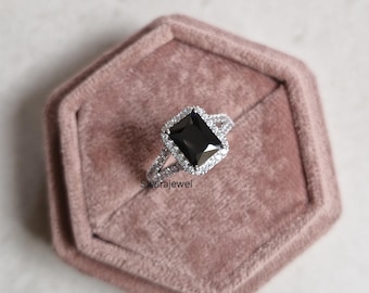 Radiant Cut Black Onyx Halo Ring: Minimalist Fine Jewelry