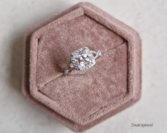2.0CT Princess Cut Moissanite Halo Engagement Ring, 14K Solid Gold