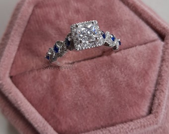 Princess Cut Diamond Ring, Vera Wang Love Collection Ring,Lab Created Blue Sapphire Engagement Ring, Moissanite Diamond Wedding Ring