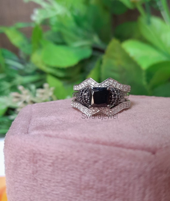 Black Princess Cut Diamond Skull Ring trio Wedding engagement Ring silver Anniversary Gift Ring for Her trio Ring Set two Skull Ring Set Etsy Australia