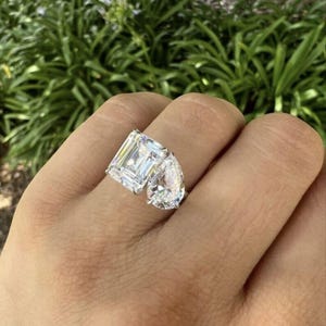 Toi Et Moi Ring,Two Diamond Daily Wear Ring,Pear and Emerald Diamond Ring, Engagement Ring,Best Wedding Ring, You and Me Ring