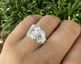 Toi Et Moi Ring: Pear & Emerald Cubic Zirconia Engagement Ring