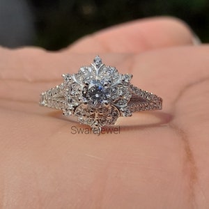 Snowflake Design Cubic Zirconia Ring: Art Deco Engagement Ring