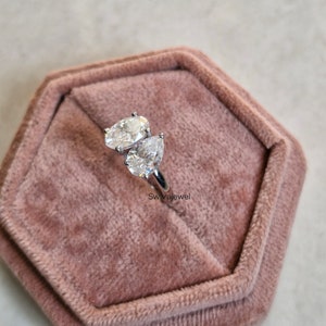 Toi Et Moi Moissanite Ring: Oval & Pear Cut, Handmade Silver Ring
