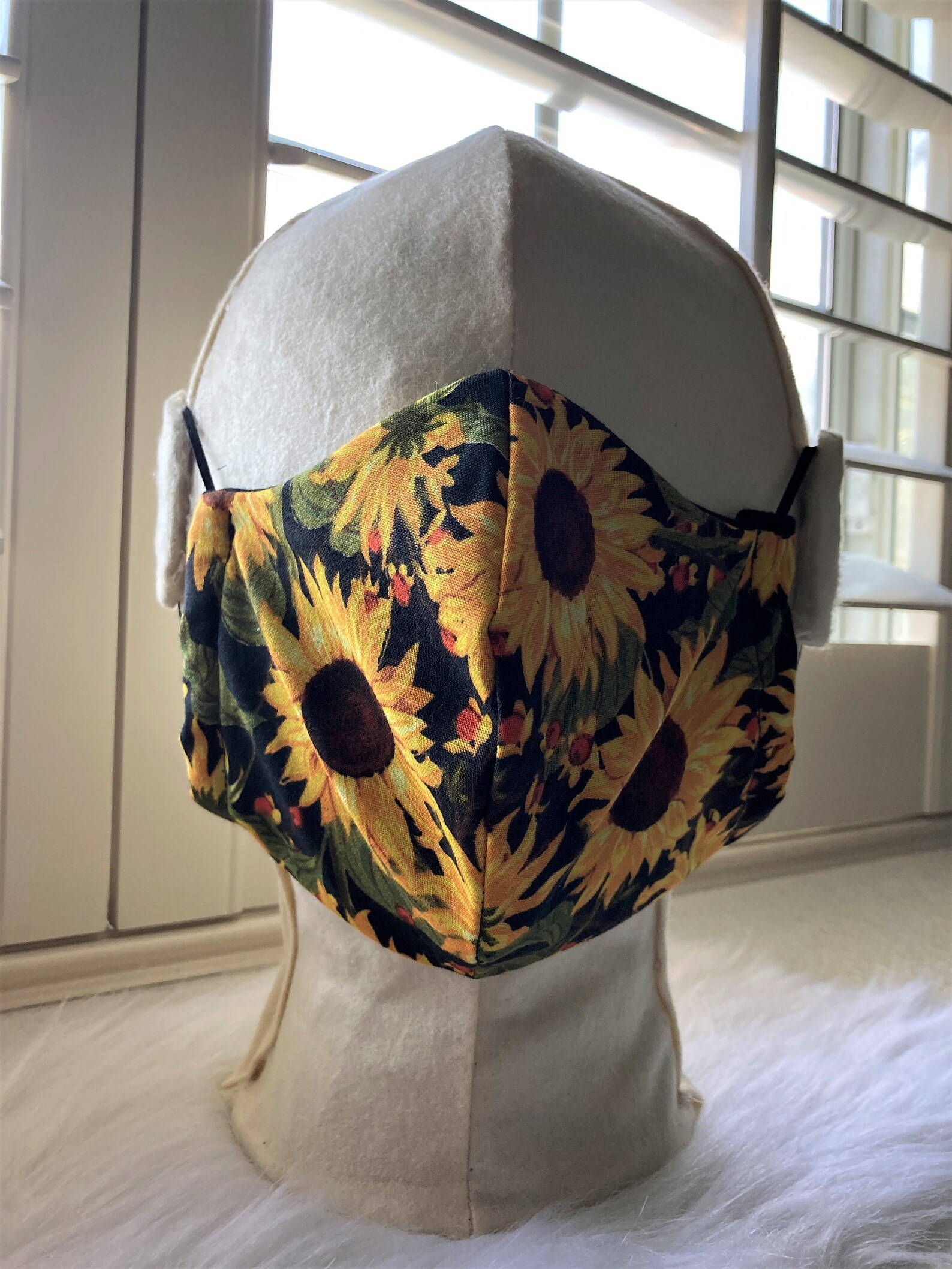 Triple Layer Black Cotton Sunflower Mask / Face Covering Etsy