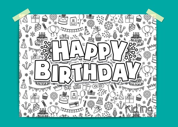 Happy Birthday Coloring Poster | Etsy