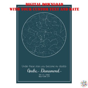 Collage digital Bajo estas estrellas, con tu nombre, fecha, texto, regalo para el día de un padre, mapa del cielo