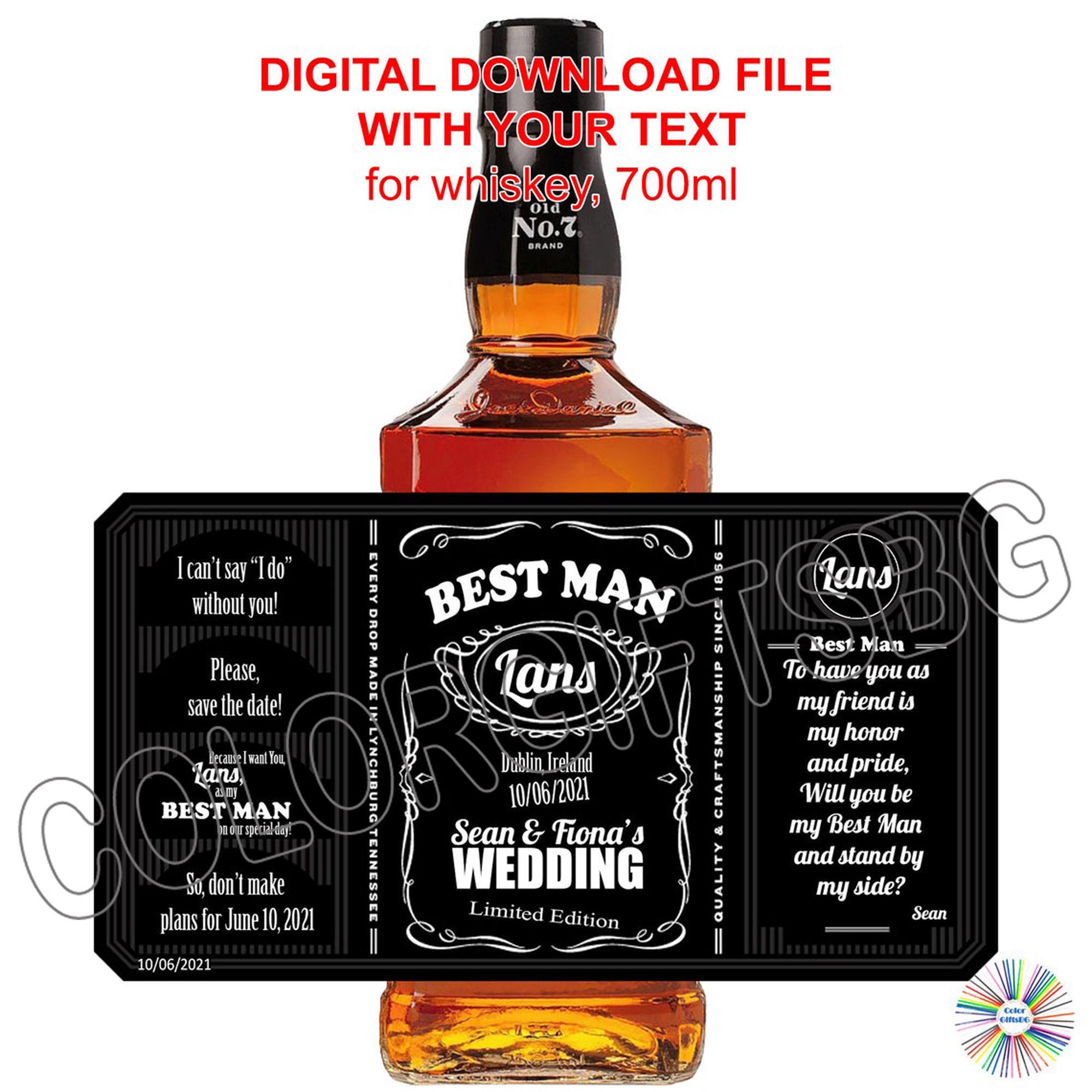 Digital Download Label For The BEST MAN, digital label for a Whiskey, 700ml - Gift For a Groom, Gift For Him, Wedding Gift
