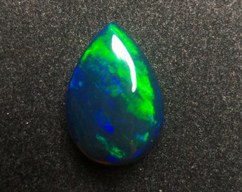 5 Cts, Ethiopian Black Opal, Pear Cabochon, Size 18x12x5mm, Smoke Opal, Welo Fire, Multi Color, Rainbow Fire, Green Blue Flashy Opal